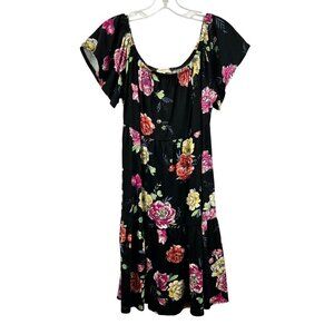 Sweet Lovely Off Shoulder Short Sleeve Floral A-Line Dress Black/Multi Medium